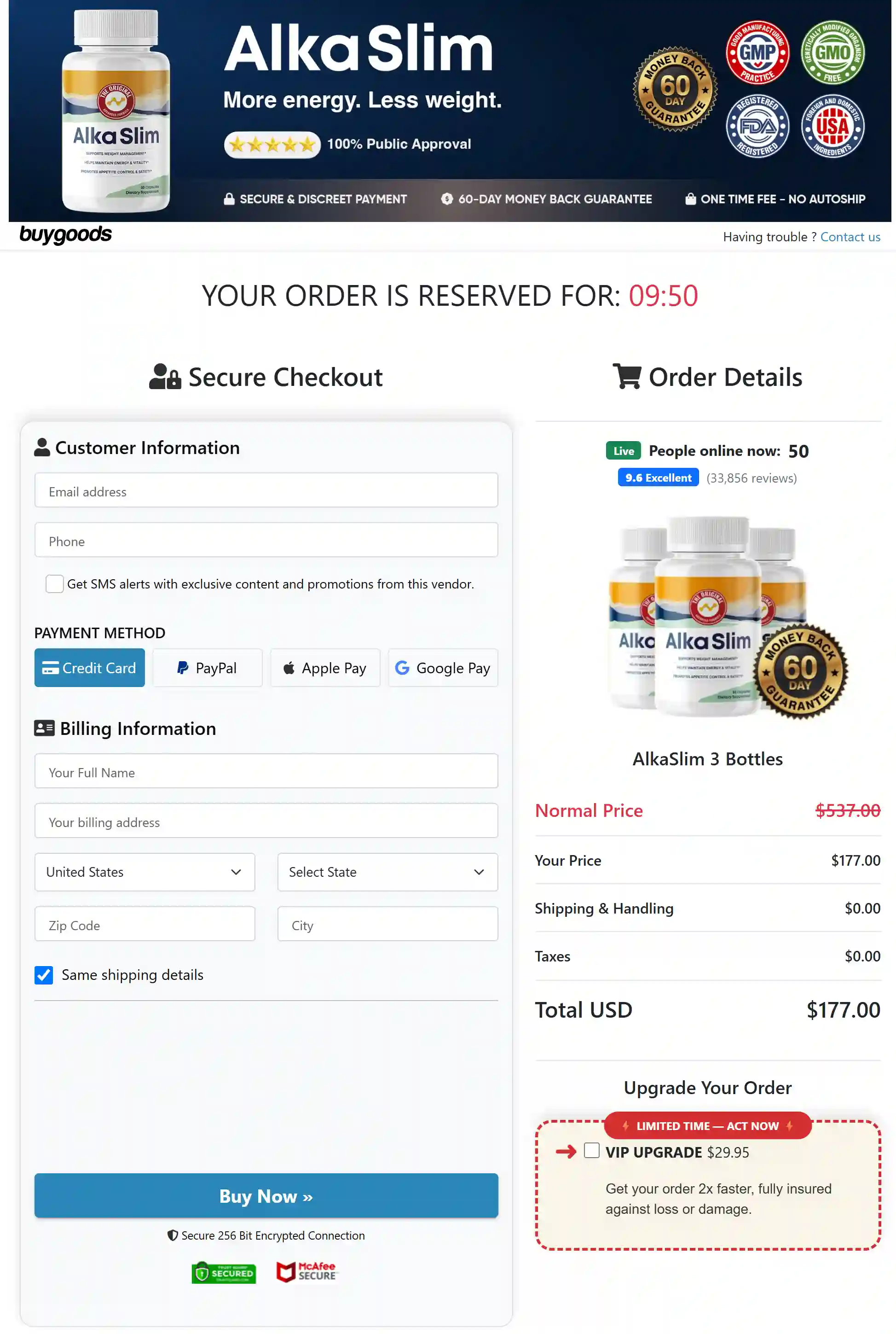 Alkaslim Checkout Page